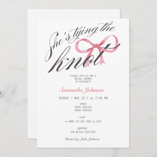 Sie bindet das Brautparty des Knot-Bow-Coquette Einladung (Vorne/Hinten)