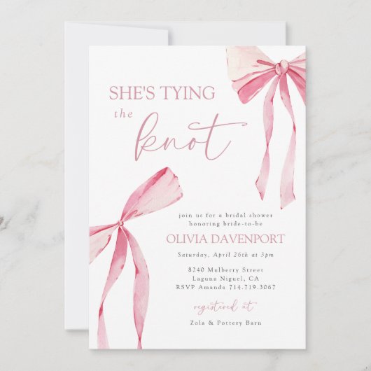 Sie bindet das Brautparty des "Knot Coquette Bow" Einladung (Vorderseite)
