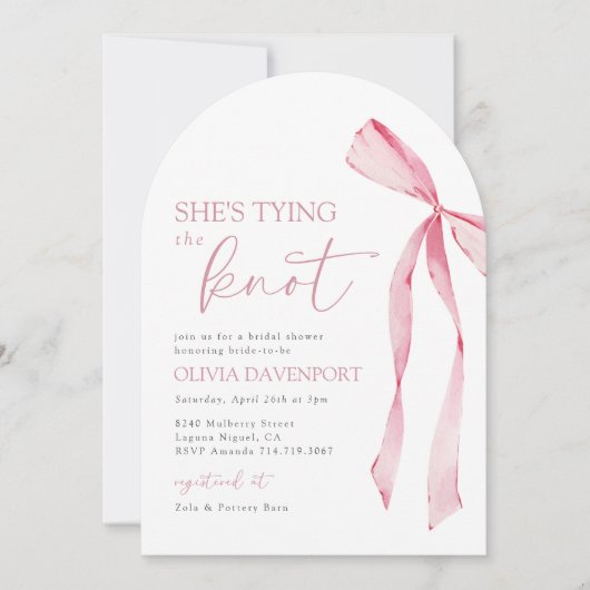 Sie bindet das Brautparty des "Knot Coquette Bow" Einladung (Vorderseite)