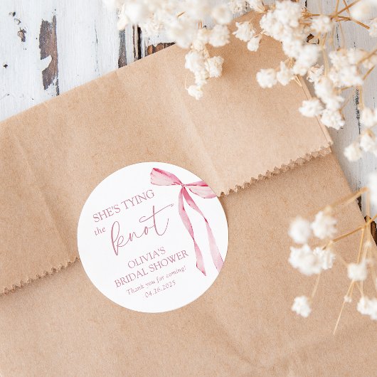 Sie bindet das Brautparty des "Knot Coquette Bow" Runder Aufkleber