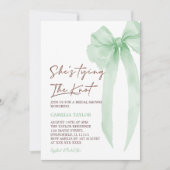 Sie bindet das Brautparty des Knot-Grünen-Bows Einladung (Vorderseite)