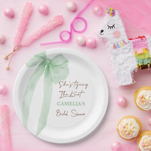 Sie bindet das Brautparty des Knot-Grünen-Bows Pappteller (Party)