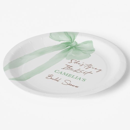 Sie bindet das Brautparty des Knot-Grünen-Bows Pappteller (Schrägansicht)