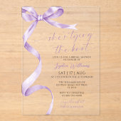 Sie bindet das Brautparty des Knot Lavender Bow Acryleinladungen (Vorderseite)