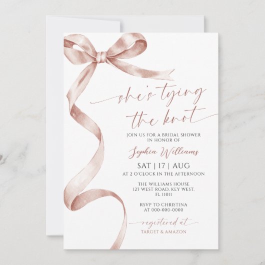 Sie bindet das Brautparty des Knot-Mocha-Bows Einladung (Vorderseite)