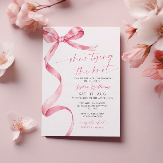 Sie bindet das Brautparty des Knot-Pink-Bows Einladung