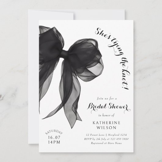 Sie bindet das Brautparty des Knotens Black Bow Einladung (Vorderseite)