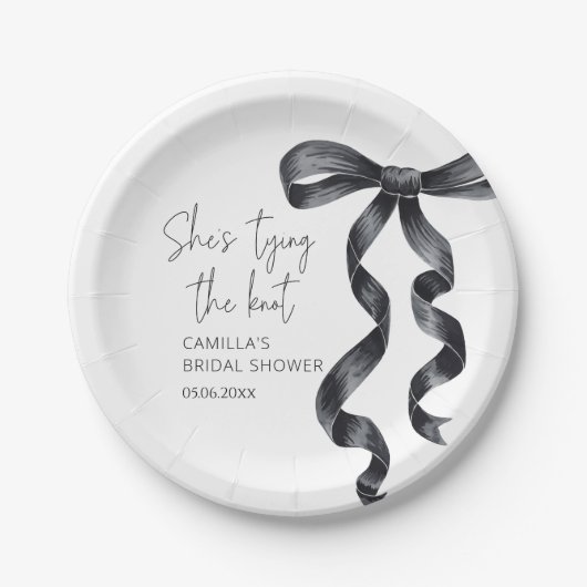 Sie bindet das Brautparty des Knotens Black Bow Pappteller (Vorderseite)