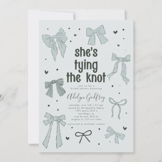 Sie bindet das Brautparty des Knotens Blue Bow Einladung (Vorderseite)