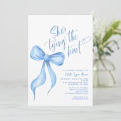 Sie bindet das Brautparty des Knotens Blue Bow Rib Einladung (Stehend Vorderseite)