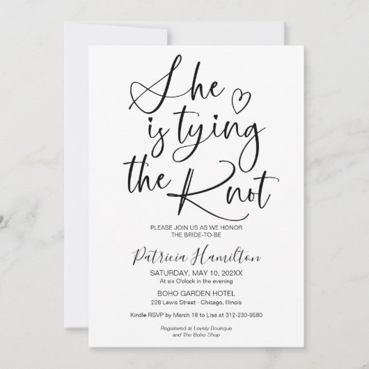 Sie bindet das Brautparty des Knotens Einladung (Vorderseite)