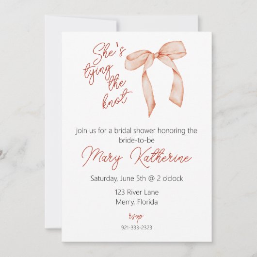 Sie bindet das Brautparty des Knotens Einladung (Vorderseite)