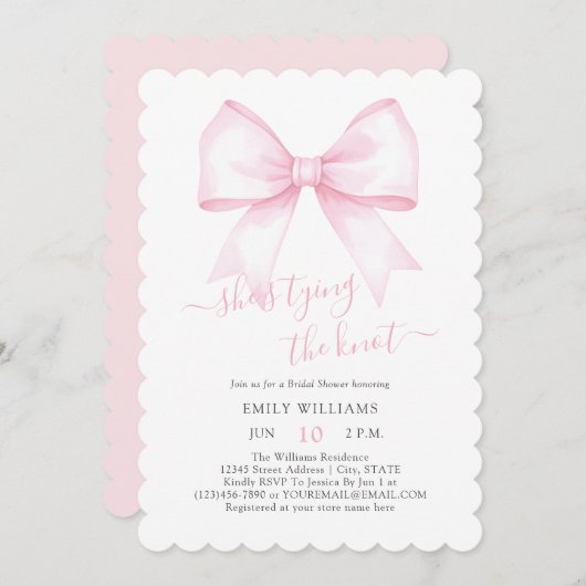 Sie bindet das Brautparty des Knottrosa-Blush-Bows Einladung (Vorne/Hinten)