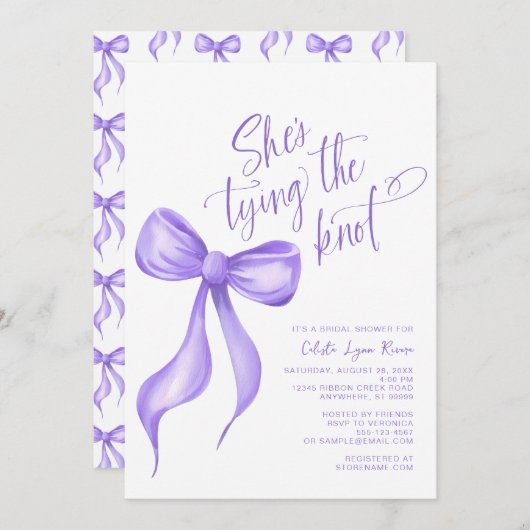 Sie bindet das Brautparty des Lila Knotens Einladung (Vorne/Hinten)