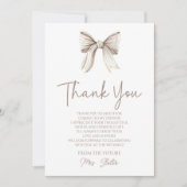 Sie bindet das Brautparty des weißen Bowes. Dankeskarte (Vorderseite)