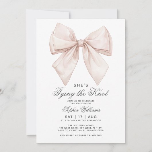 Sie bindet das Brautparty des weißen Bowes. Einladung (Vorderseite)