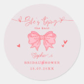 Sie bindet das Brautparty des weißen, rosa und wei Runder Aufkleber (Vorderseite)
