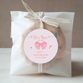 Sie bindet das Brautparty des weißen, rosa und wei Runder Aufkleber