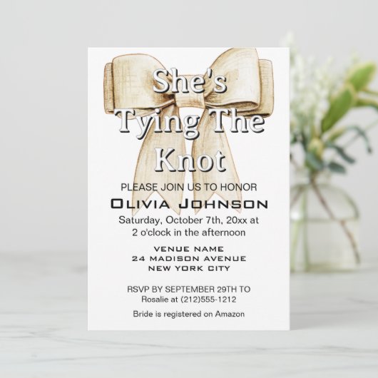 Sie bindet das Brautparty "Knot Linen Bow" Einladung (Stehend Vorderseite)