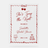 Sie bindet das Brautparty von Knot Cherry. Willkom Acrylschild (Vorderseite)