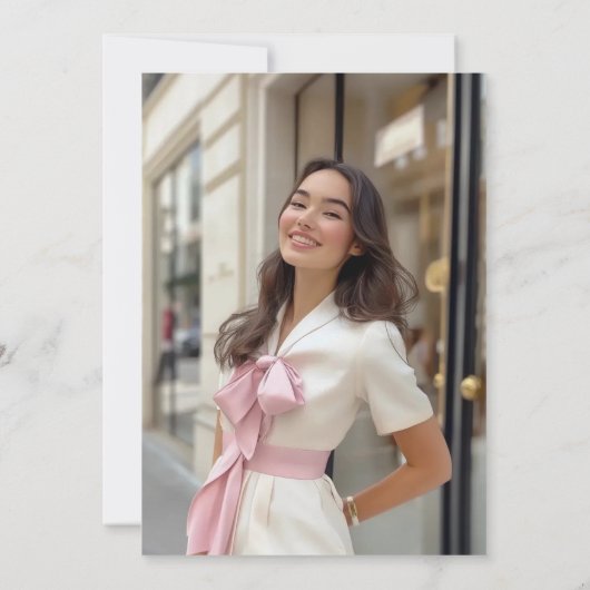 Sie bindet das Foto des rosa Brautparty an den Kno Einladung (Rückseite)