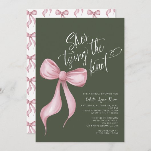 Sie bindet das grüne Brautparty der Knoten Rose Einladung (Vorne/Hinten)