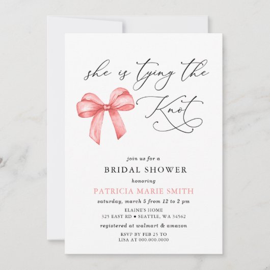 Sie bindet das knochenrosa Brautparty Einladung (Vorderseite)
