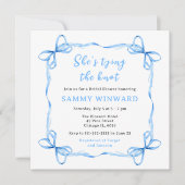 Sie bindet das knot-blaue Brautparty Einladung (Vorderseite)