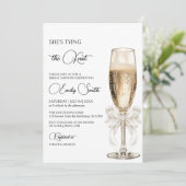 Sie bindet das Knot-Bow-Champagner-Brautparty Einladung (Stehend Vorderseite)