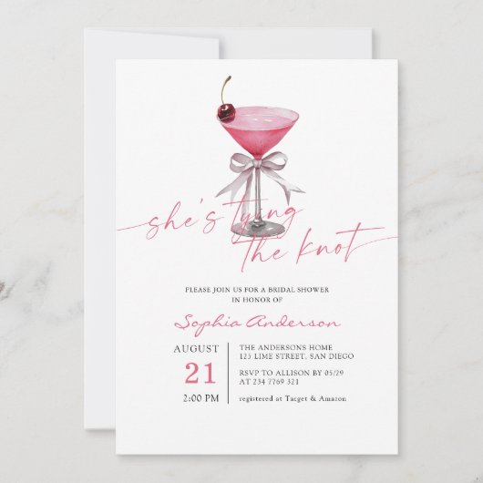 Sie bindet das knot-Hot-Pink-Brautparty Einladung (Vorderseite)