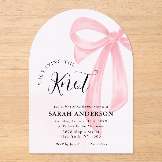 Sie bindet das Knot-Pink-Bug-Brautparty Acryleinladungen (Vorderseite)