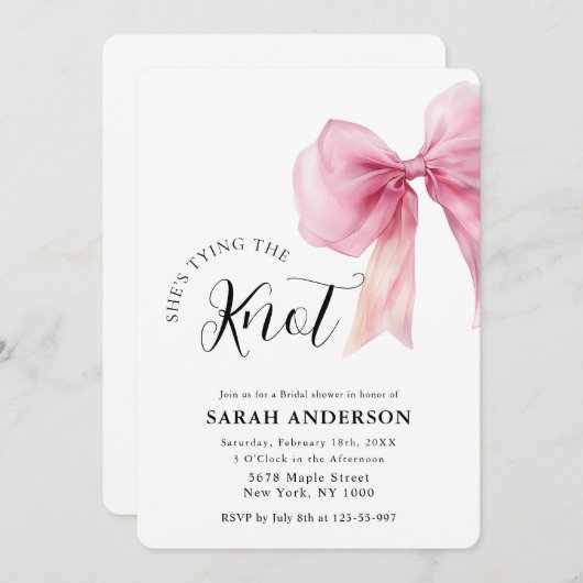 Sie bindet das Knot-Pink-Bug-Brautparty Einladung (Vorne/Hinten)