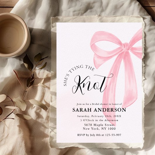 Sie bindet das Knot-Pink-Bug-Brautparty Einladung