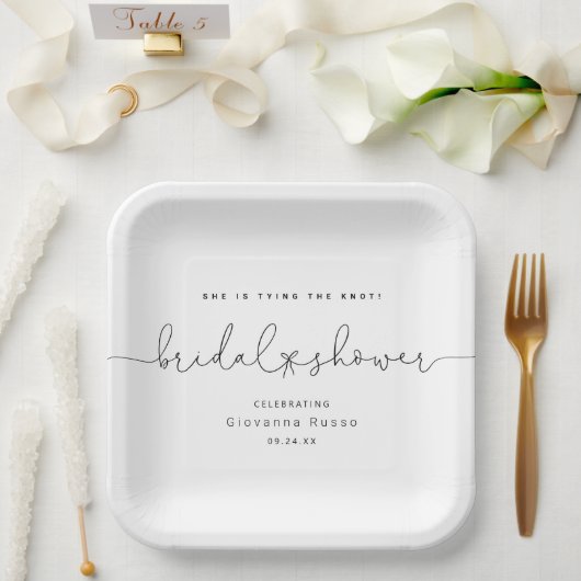 Sie bindet das Minimalistische Brautparty des Knot Pappteller (Hochzeit)