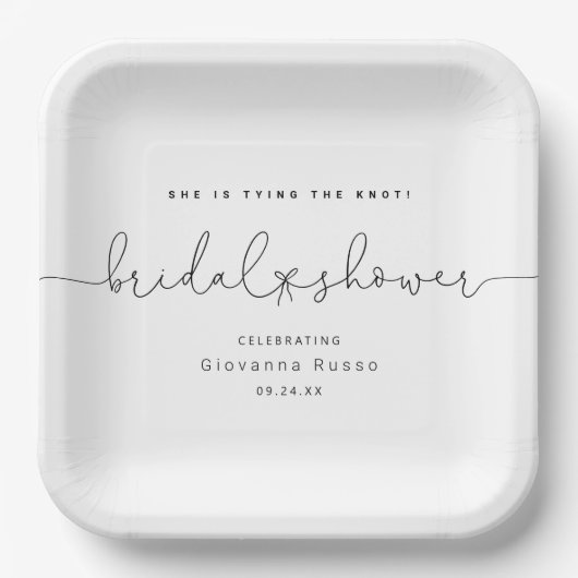 Sie bindet das Minimalistische Brautparty des Knot Pappteller (Vorderseite)