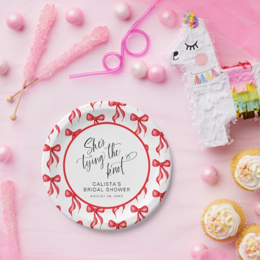 Sie bindet das Personalisierte Brautparty des Knot Pappteller (Party)