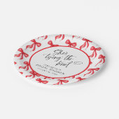 Sie bindet das Personalisierte Brautparty des Knot Pappteller (Schrägansicht)