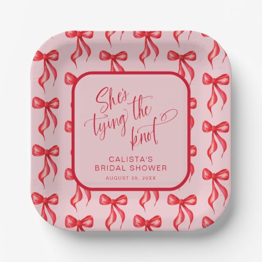 Sie bindet das Personalisierte Brautparty des Knot Pappteller (Vorderseite)
