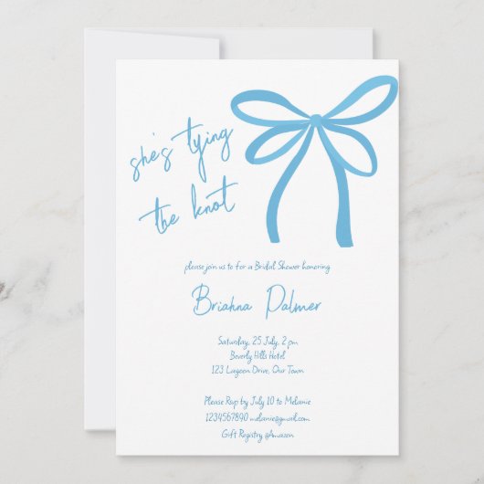 Sie bindet den knochenblauen Bandbogen Einladung (Vorderseite)