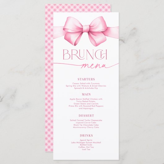 Sie bindet den "Knot Pink Bow Brautparty Brunch" Menükarte (Vorne/Hinten)