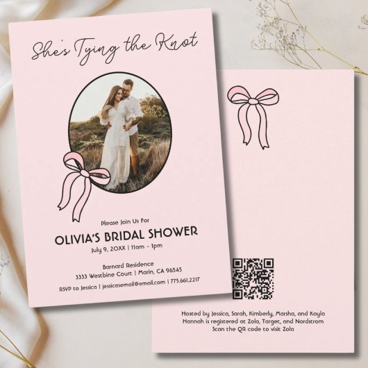 Sie bindet den "Knot Pink Bow Brautparty Invite" Einladung