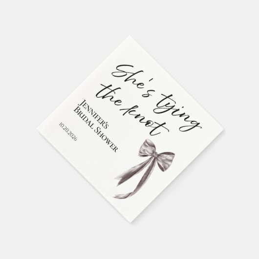 Sie bindet den Knoten | Black Bow Brautparty Serviette (Ecke)
