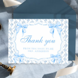 Sie bindet den Knoten Blue Bow an Dankeschön-Karte Dankeskarte