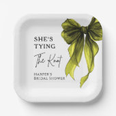 Sie bindet den Knoten Chartreuse-Bow-Bridal-Shower Pappteller (Vorderseite)