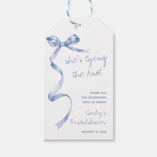 Sie bindet den Knoten! Modernes Brautparty Geschenkanhänger (Vorderseite)