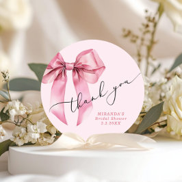 Sie bindet den Knoten Pink Bow Bridal Danke Runder Aufkleber
