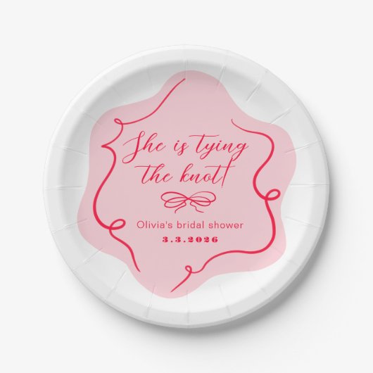 Sie bindet den Knoten retro schwach rosa rot Pappteller (Vorderseite)