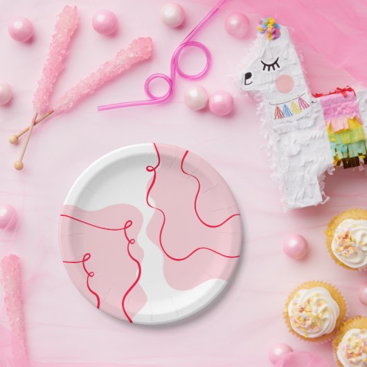 Sie bindet den Knoten retro schwach rosa rot Pappteller (Party)