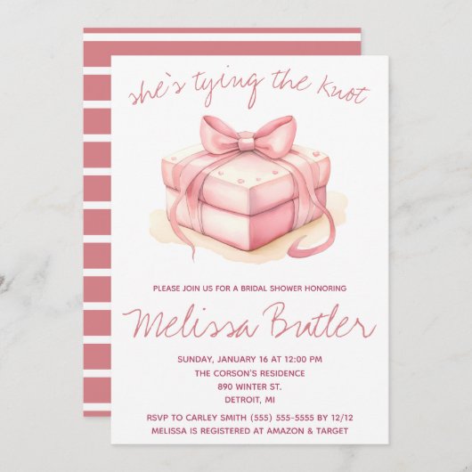 Sie bindet den Knoten! Ring Box-Brautparty Einladung (Vorne/Hinten)