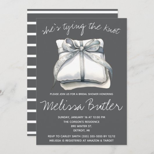 Sie bindet den Knoten! Ring Box-Brautparty Einladung (Vorne/Hinten)